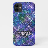 Elegantes blaues Imitat Glitzer Monogramm Case-Mate iPhone Hülle (Rückseite)