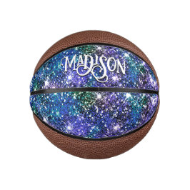 Elegantes blaues Imitat Glitzer Monogramm Mini Basketball