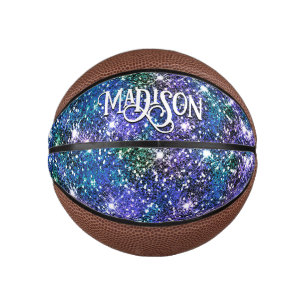 Elegantes blaues Imitat Glitzer Monogramm Mini Basketball
