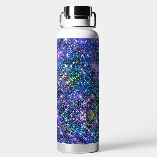 Elegantes blaues Imitat Glitzer Monogramm Trinkflasche (Rückseite)