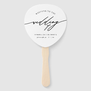 Elegantes blaues Kalligrafie-Hochzeitsprogramm-Fan Fächer