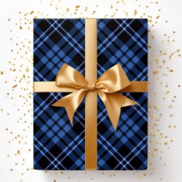 Elegantes blaues Karomuster Geschenkpapier
