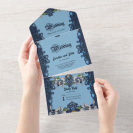 Elegantes blaues keltisches Design All In One Einladung