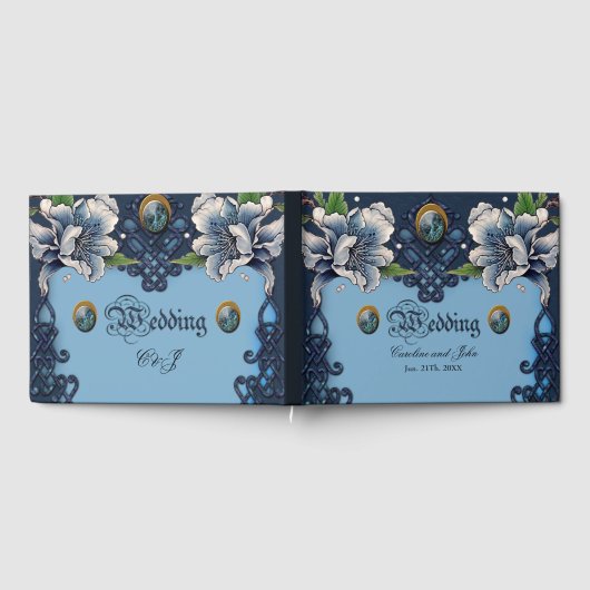 Elegantes blaues keltisches Design Gästebuch (Voll)