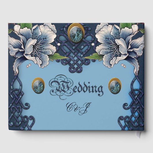 Elegantes blaues keltisches Design Gästebuch (Rückseite)