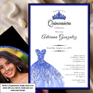 Elegantes blaues Kleid 15. Geburtstag Quinceanera Einladung