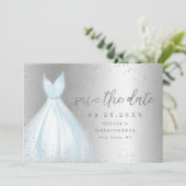 Elegantes blaues Kleid Save the Date Quinceanera (Stehend Vorderseite)