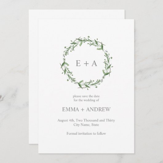 Elegantes blaues Kraut Save the Date - Hinteres Mu Einladung (Vorne/Hinten)