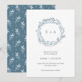 Elegantes blaues Kraut Save the Date - Hinteres Mu Einladung
