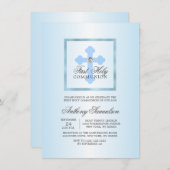 Elegantes Blaues Kreuz Erstes Heiliges Kommunionen Einladung (Vorne/Hinten)