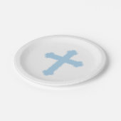 Elegantes Blaues Kreuz Pappteller (Schrägansicht)