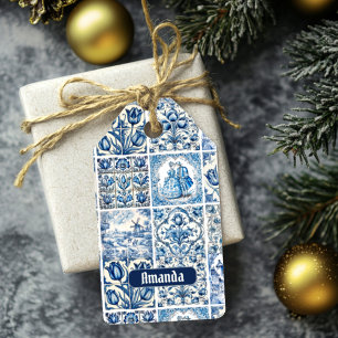 Elegantes blaues Land-Blumeng toile Geschenkanhänger