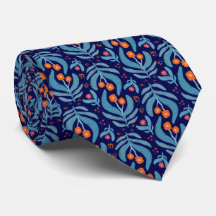 Elegantes blaues Leaf Orange Red Floral Pflanze Mu Krawatte