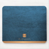 Elegantes blaues Ledergold mit Monogramm Mousepad (Vorne)
