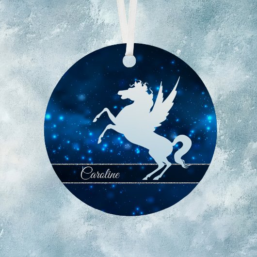 Elegantes blaues Licht Silver Silhouette Einhorn Ornament Aus Metall