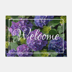 Elegantes blaues lila Magenta grünes Hydrangea Fußmatte