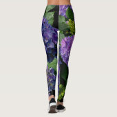 Elegantes blaues lila Magenta grünes Hydrangea Leggings (Rückseite)