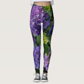 Elegantes blaues lila Magenta grünes Hydrangea Leggings (Vorderseite)