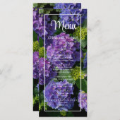 Elegantes blaues lila Magenta grünes Hydrangea Menükarte (Vorne/Hinten)