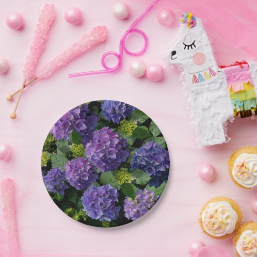 Elegantes blaues lila Magenta grünes Hydrangea Pappteller (Party)