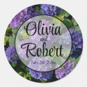 Elegantes blaues lila Magenta grünes Hydrangea Runder Aufkleber (Vorderseite)