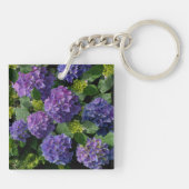 Elegantes blaues lila Magenta grünes Hydrangea Schlüsselanhänger (Rückseite)