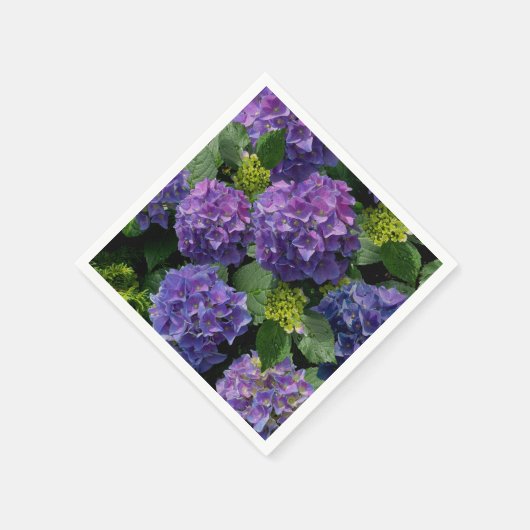 Elegantes blaues lila Magenta grünes Hydrangea Serviette (Ecke)