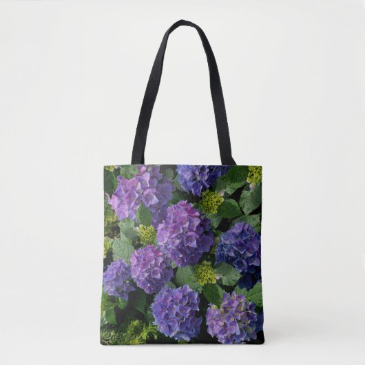 Elegantes blaues lila Magenta grünes Hydrangea Tasche (Vorderseite)