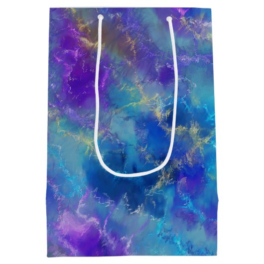 Elegantes blaues, Lila und goldenes Marmormuster Mittlere Geschenktüte (Rückseite)