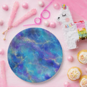 Elegantes blaues, Lila und goldenes Marmormuster Pappteller (Party)