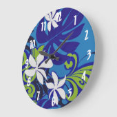 Elegantes blaues Limettengrün-hawaiianisches Blume Große Wanduhr (Winkel)