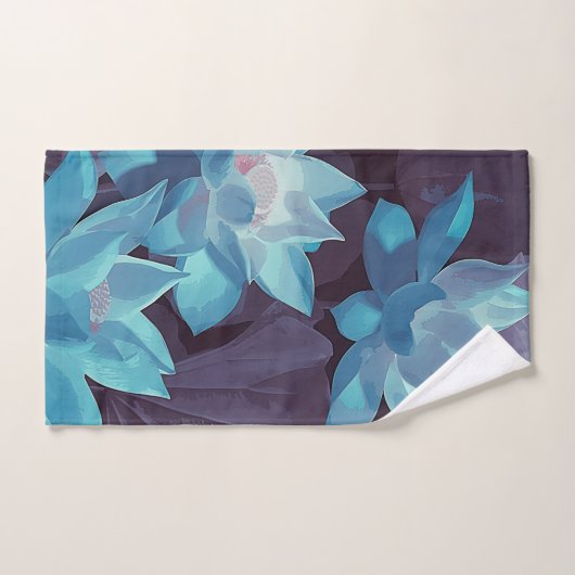 Elegantes blaues Lotus Akrylus Kunstwerk| Badhandtuch Set (Handtuch)
