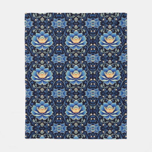 Elegantes blaues Lotus Tile Muster Fleecedecke (Vorderseite)