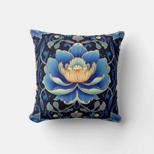 Elegantes blaues Lotus Tile Muster Kissen