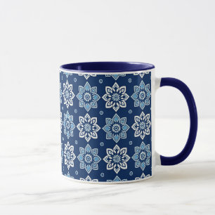 Elegantes blaues Mandala-Blumenmuster Tasse