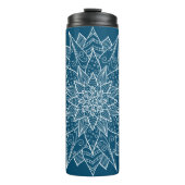 Elegantes blaues Mandala-Blumenmuster Thermosbecher (Vorderseite)