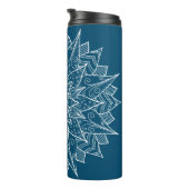 Elegantes blaues Mandala-Blumenmuster Thermosbecher (Nach rechts gedreht)