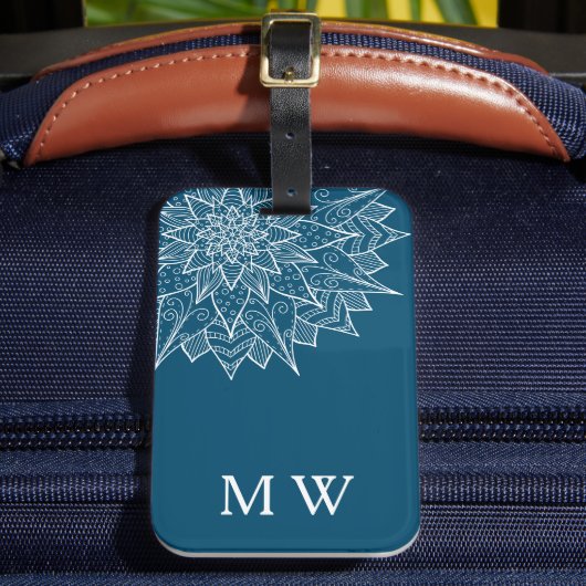 Elegantes blaues Mandala-Monogramm Gepäckanhänger (Vorderseite Insitu 2)