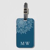 Elegantes blaues Mandala-Monogramm Gepäckanhänger (Vorderseite Vertikal)