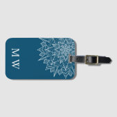 Elegantes blaues Mandala-Monogramm Gepäckanhänger (Vorderseite (Horizontal))