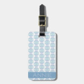 Elegantes blaues Mandala-Muster auf weißem Namen Gepäckanhänger (Vorderseite vertikal)