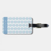 Elegantes blaues Mandala-Muster auf weißem Namen Gepäckanhänger (Rückseite horizontal)