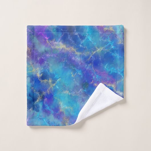 Elegantes blaues Marmormuster mit Monogramm Badhandtuch Set (Waschlappen)