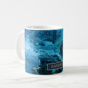 Elegantes blaues Marmormuster mit Namen Kaffeetasse