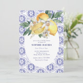 Elegantes blaues Mittelmeer Lemon Brautparty Einladung (Stehend Vorderseite)