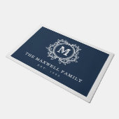 Elegantes, blaues Monogramm Fußmatte (Schrägansicht)