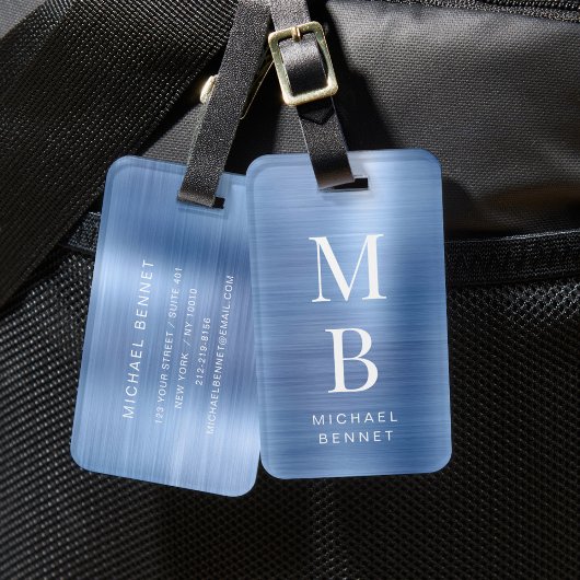 Elegantes blaues Monogramm Gepäckanhänger