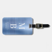 Elegantes blaues Monogramm Gepäckanhänger (Vorderseite horizontal)