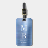 Elegantes blaues Monogramm Gepäckanhänger (Vorderseite vertikal)