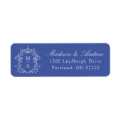 Elegantes blaues Monogramm-Hochzeits-Anschrift (Vorne)